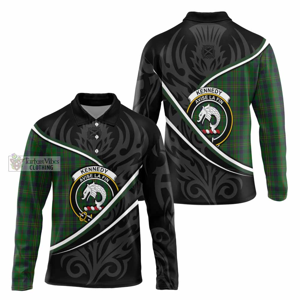 Kennedy Tartan Family Crest Long Sleeve Polo Shirt Celtic Scottish Thistle Floral - Tartan Vibes Clothing