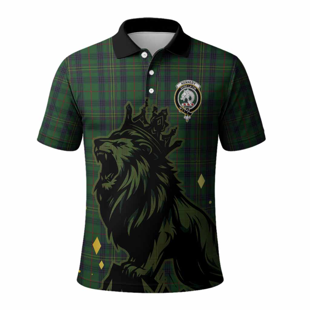 Kennedy Tartan Family Crest Polo Shirt Crowned Lion Roaring