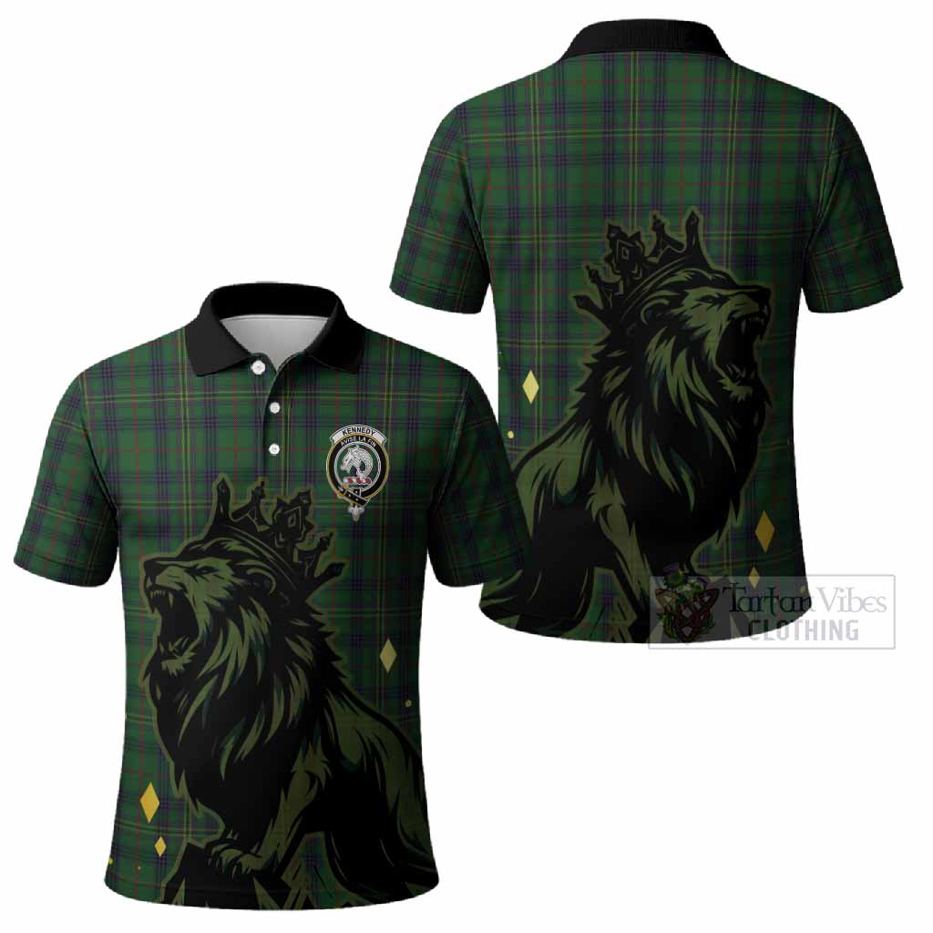 Kennedy Tartan Family Crest Polo Shirt Crowned Lion Roaring