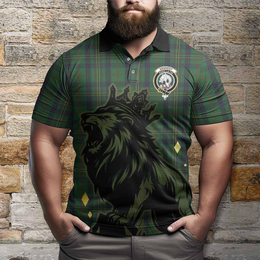 Kennedy Tartan Family Crest Polo Shirt Crowned Lion Roaring