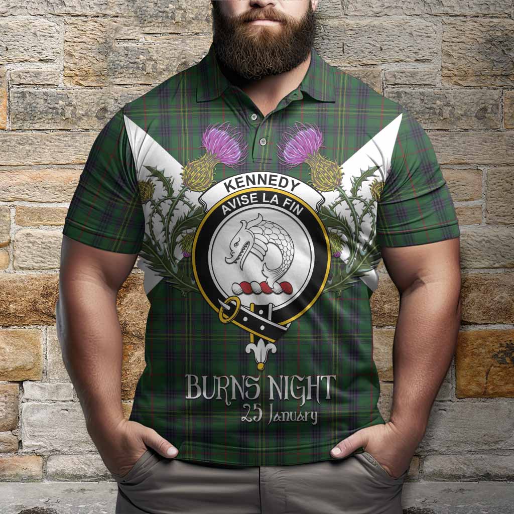 Kennedy Tartan Family Crest Polo Shirt Scottish Burns Night Thistle Floral