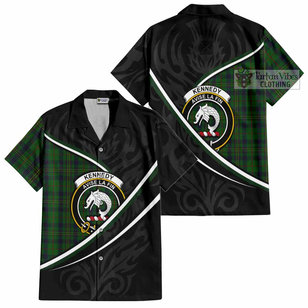 Kennedy Tartan Family Crest Short Sleeve Button Shirt Celtic Scottish Thistle Floral - Tartan Vibes Clothing