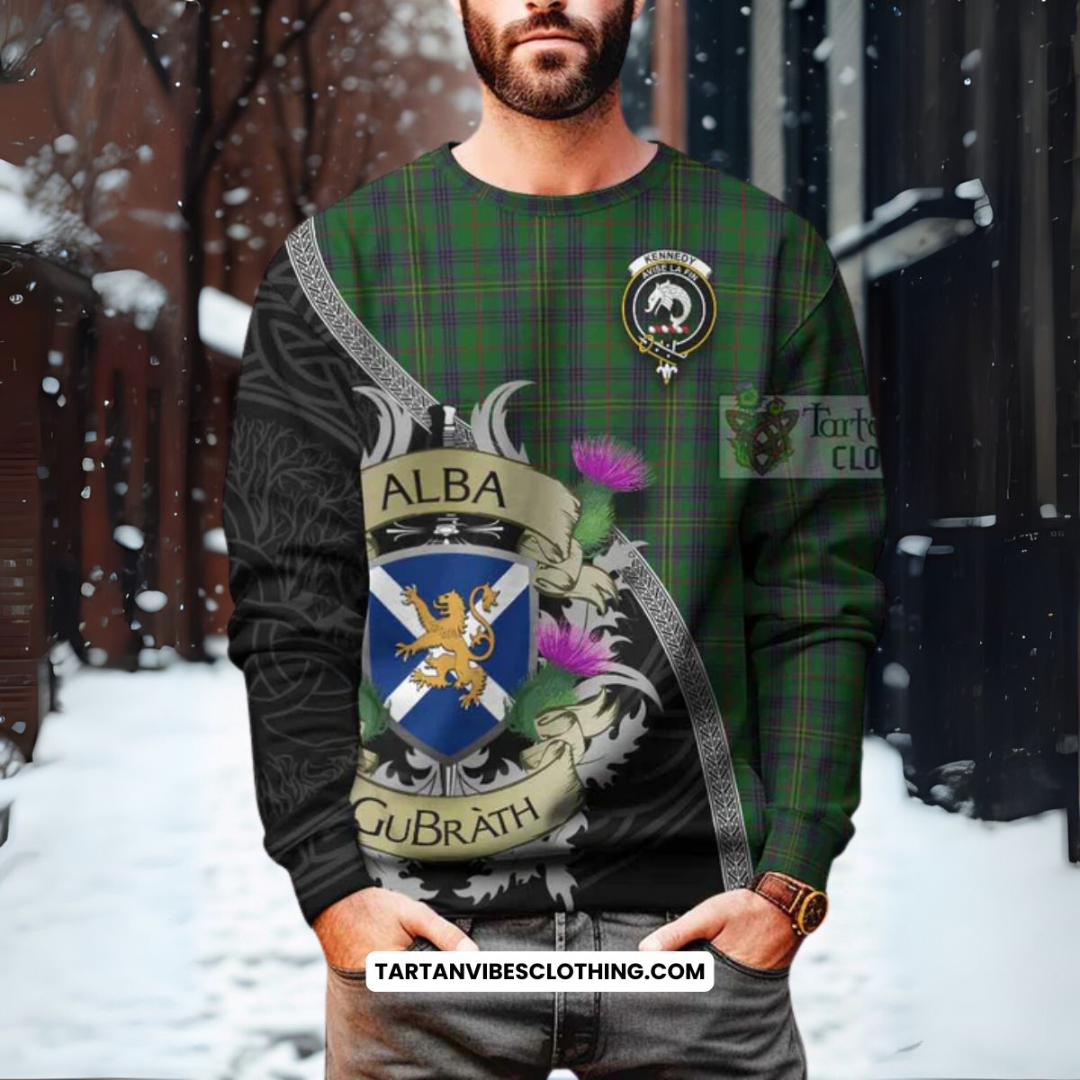 Kennedy Tartan Family Crest Sweatshirt Lion Rampant Royal Thistle Shield Celtic Inspired