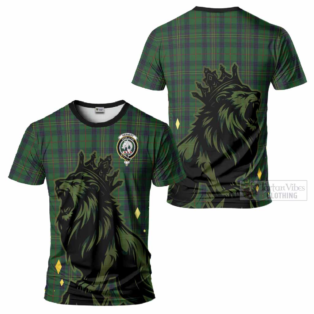 Kennedy Tartan Family Crest T-Shirt Crowned Lion Roaring