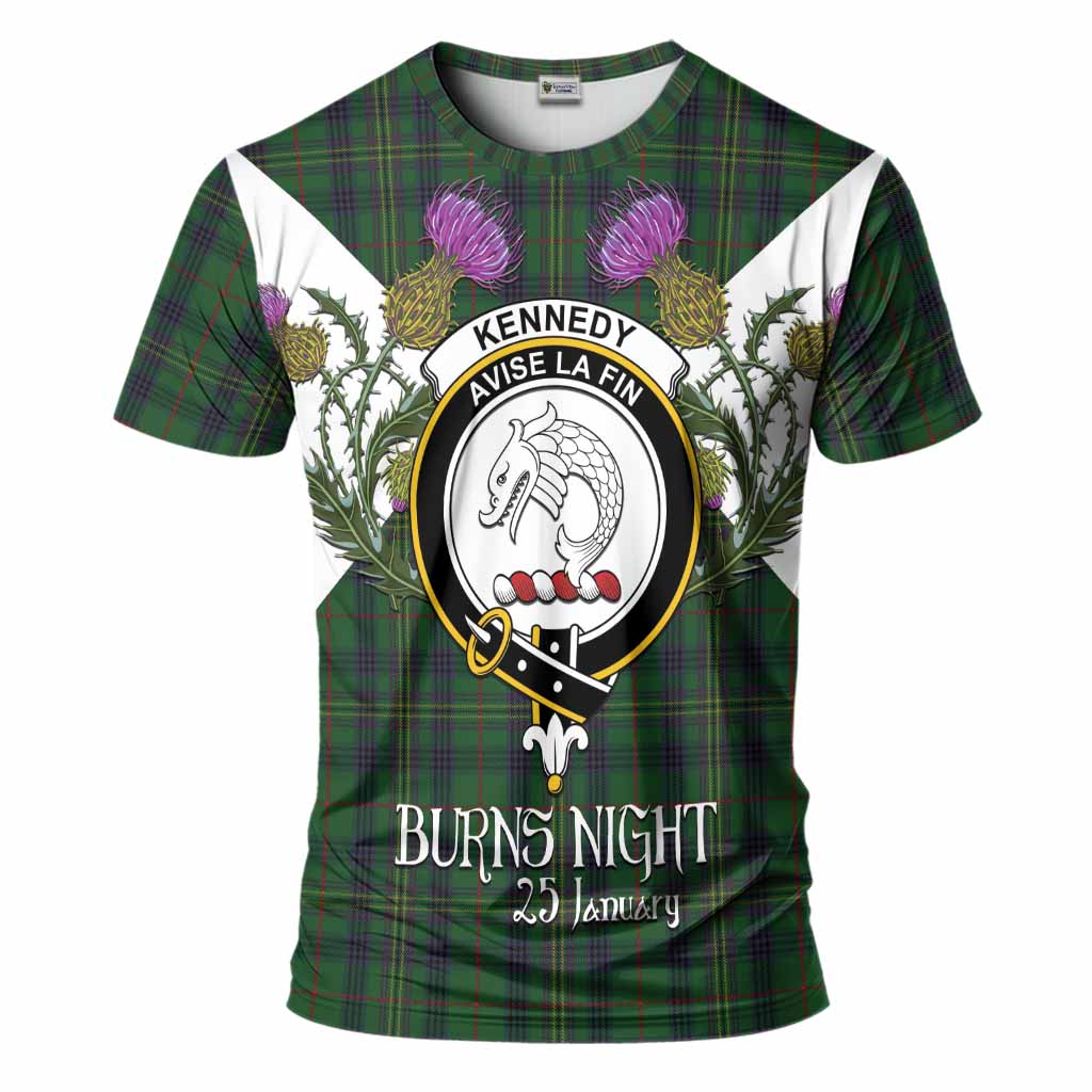 Kennedy Tartan Family Crest T-Shirt Scottish Burns Night Thistle Floral