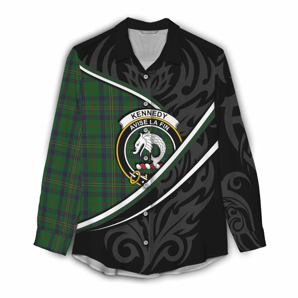 Kennedy Tartan Family Crest Women Casual Shirt Celtic Scottish Thistle Floral - Tartan Vibes Clothing