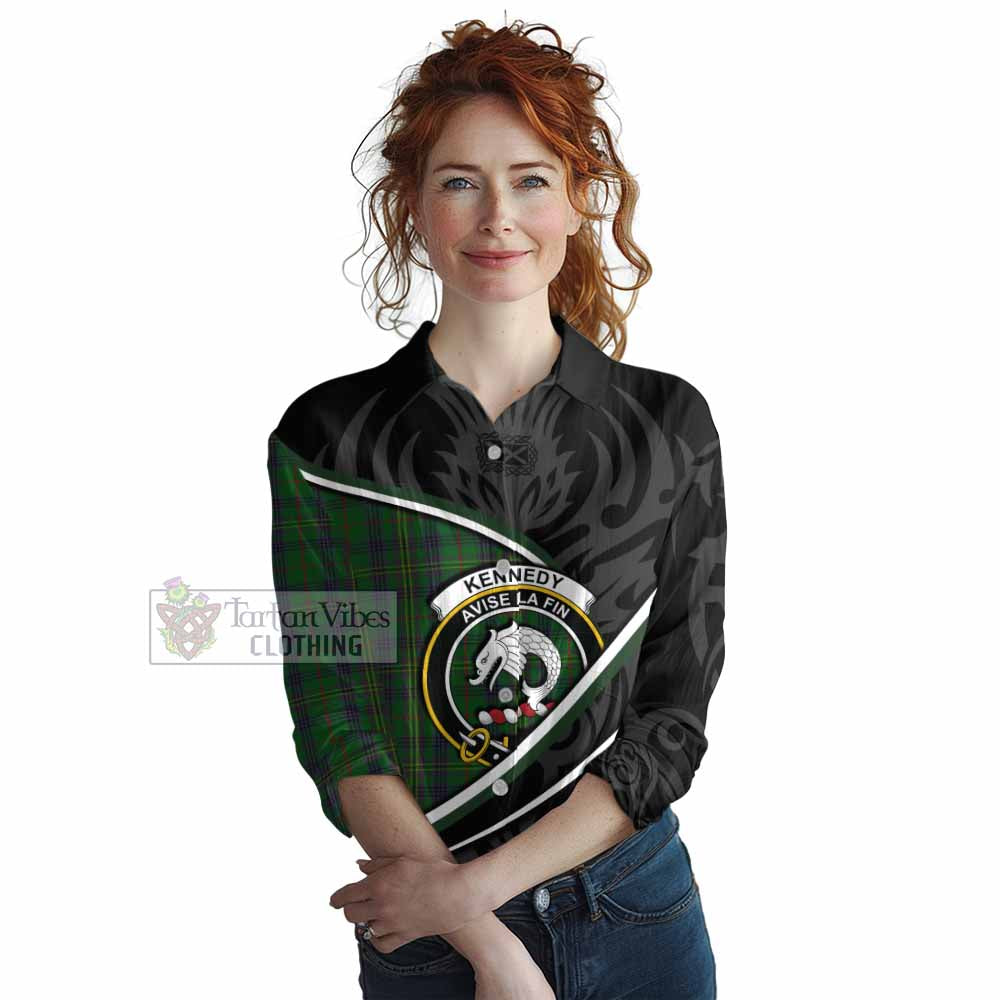 Kennedy Tartan Family Crest Women Casual Shirt Celtic Scottish Thistle Floral - Tartan Vibes Clothing