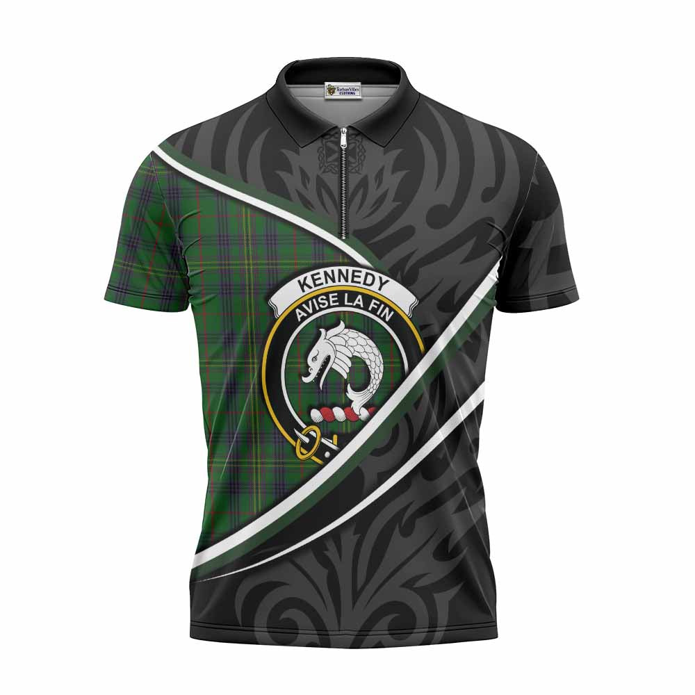Kennedy Tartan Family Crest Zipper Polo Shirt Celtic Scottish Thistle Floral - Tartan Vibes Clothing