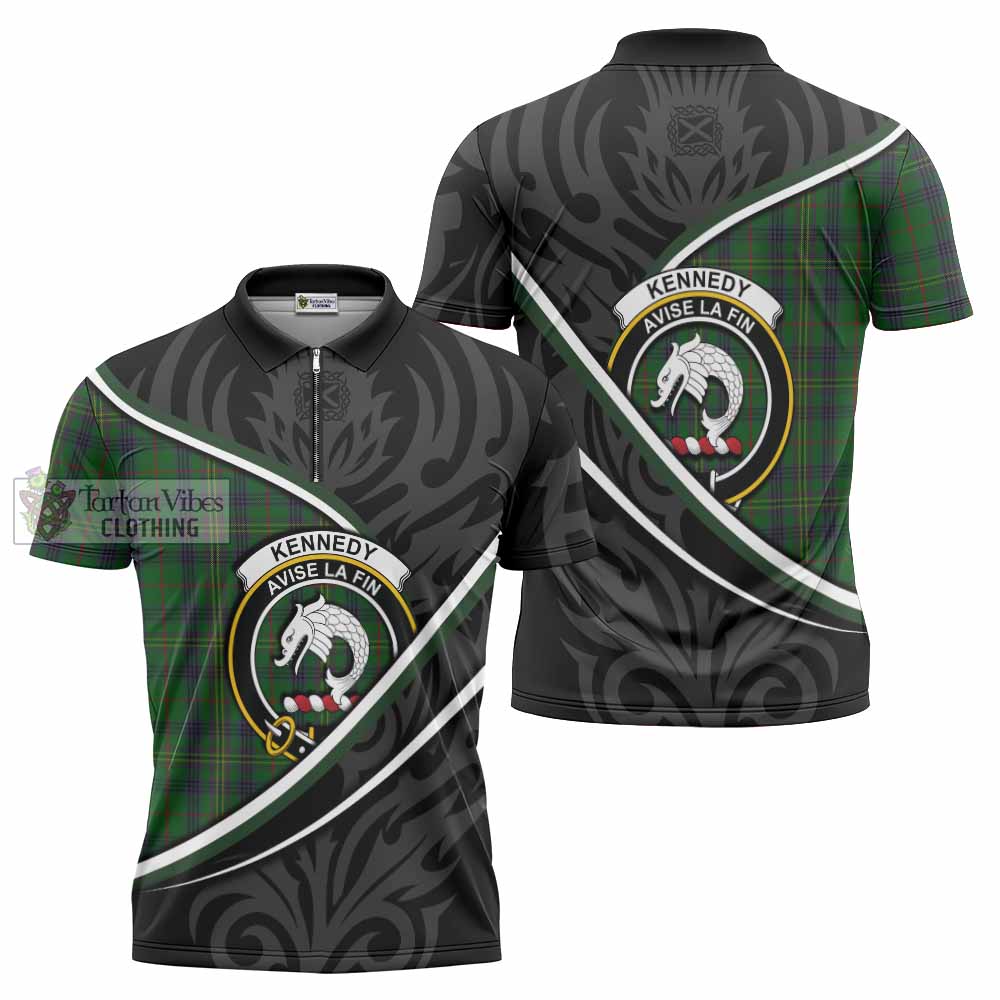 Kennedy Tartan Family Crest Zipper Polo Shirt Celtic Scottish Thistle Floral - Tartan Vibes Clothing
