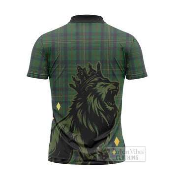 Kennedy Tartan Family Crest Zipper Polo Shirt Crowned Lion Roaring