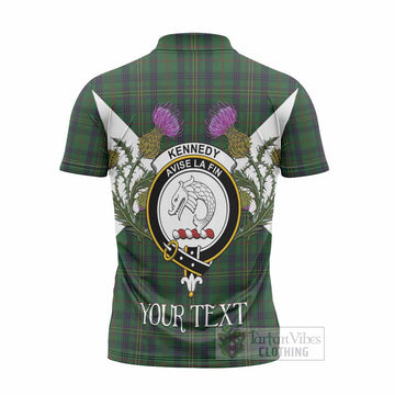 Kennedy Tartan Family Crest Zipper Polo Shirt Scottish Burns Night Thistle Floral