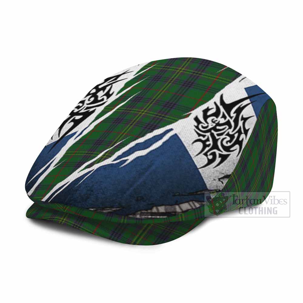 Kennedy Tartan Flat Cap, Jeff Cap Scotland Flag Ripped Tribal Design