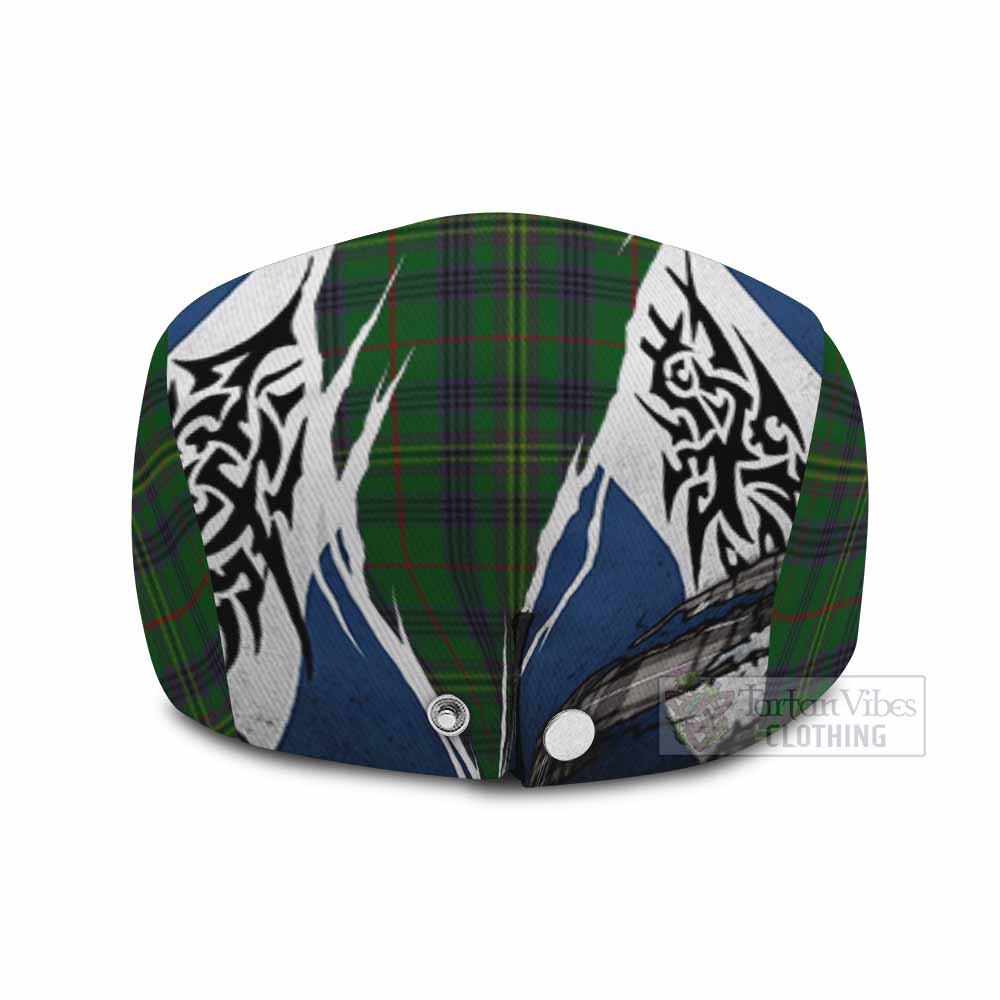Kennedy Tartan Flat Cap, Jeff Cap Scotland Flag Ripped Tribal Design