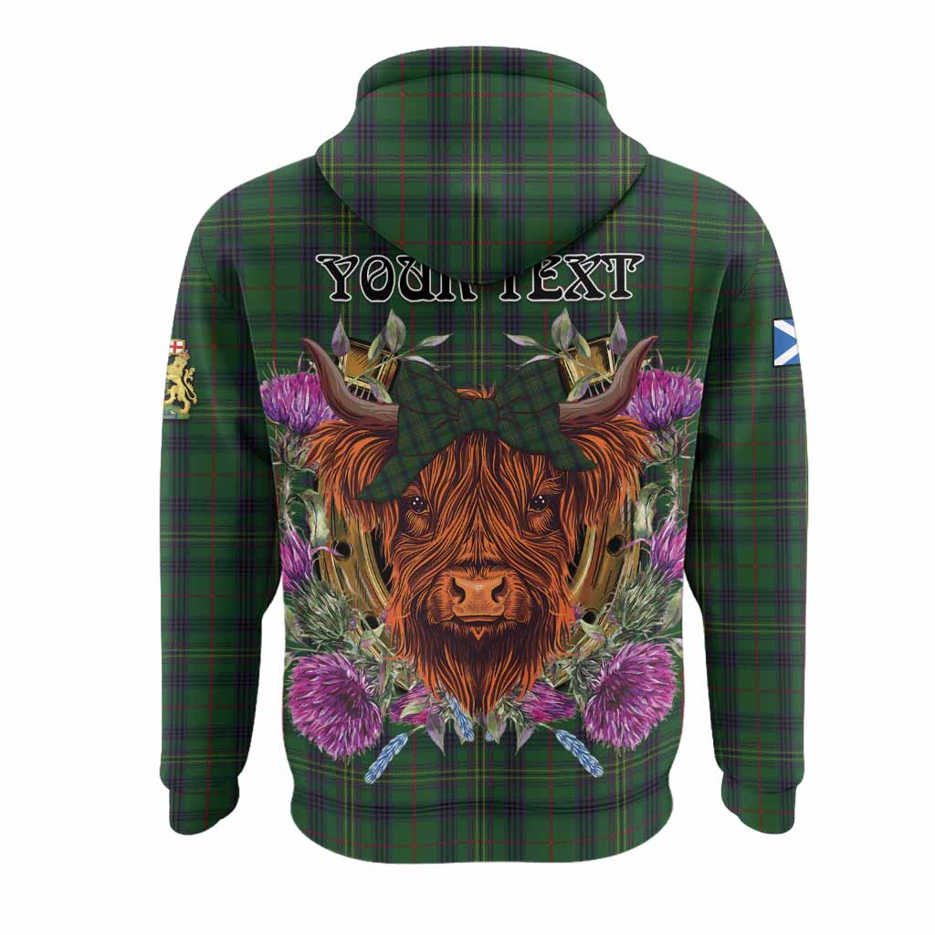 Kennedy Tartan Hoodie Scottish Thistle Heilan Coo
