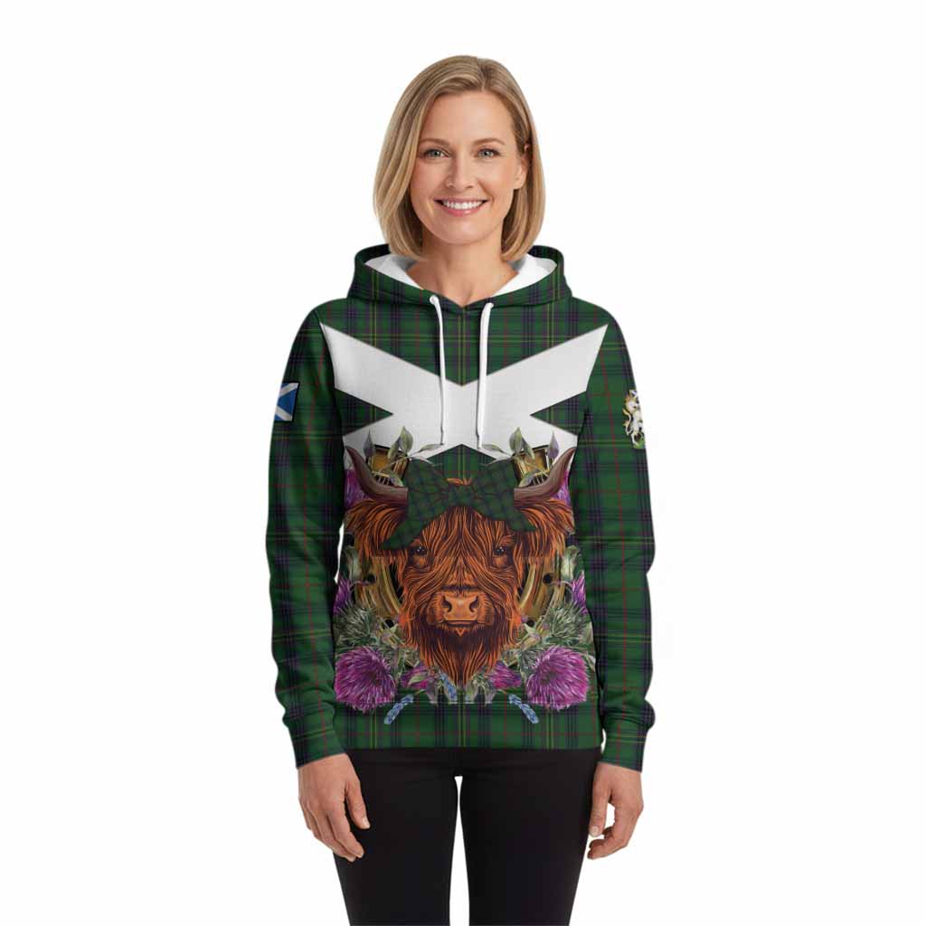Kennedy Tartan Hoodie Scottish Thistle Heilan Coo