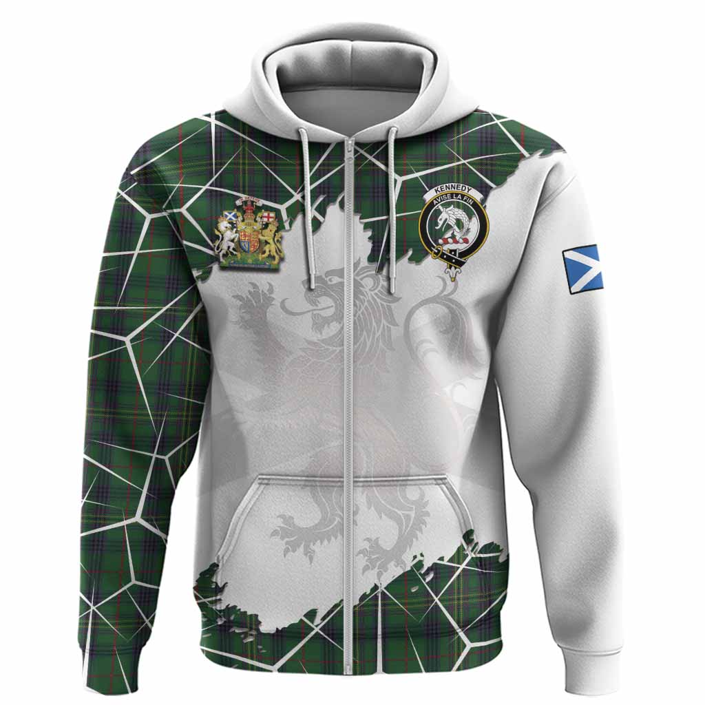 Kennedy Tartan Hoodie with Family Crest and Lion Rampant Grunge Style