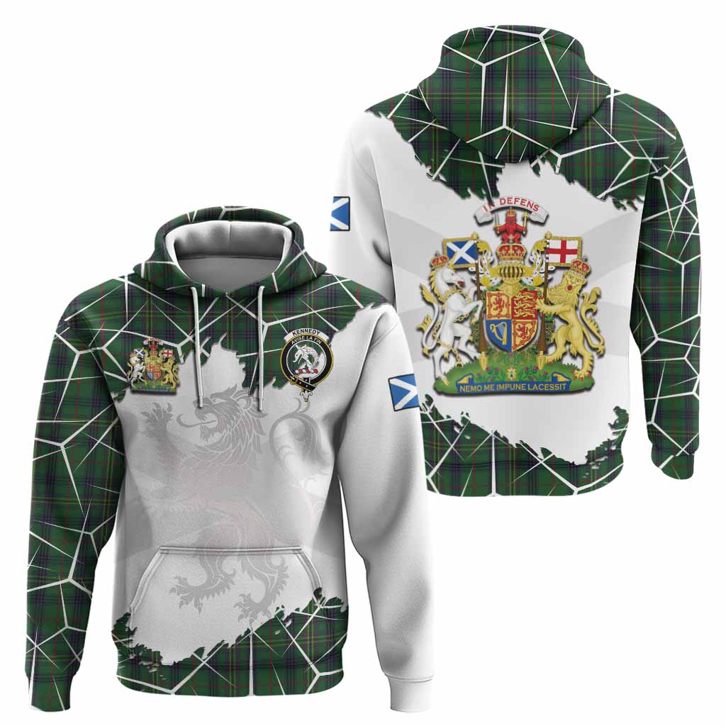 Kennedy Tartan Hoodie with Family Crest and Lion Rampant Grunge Style