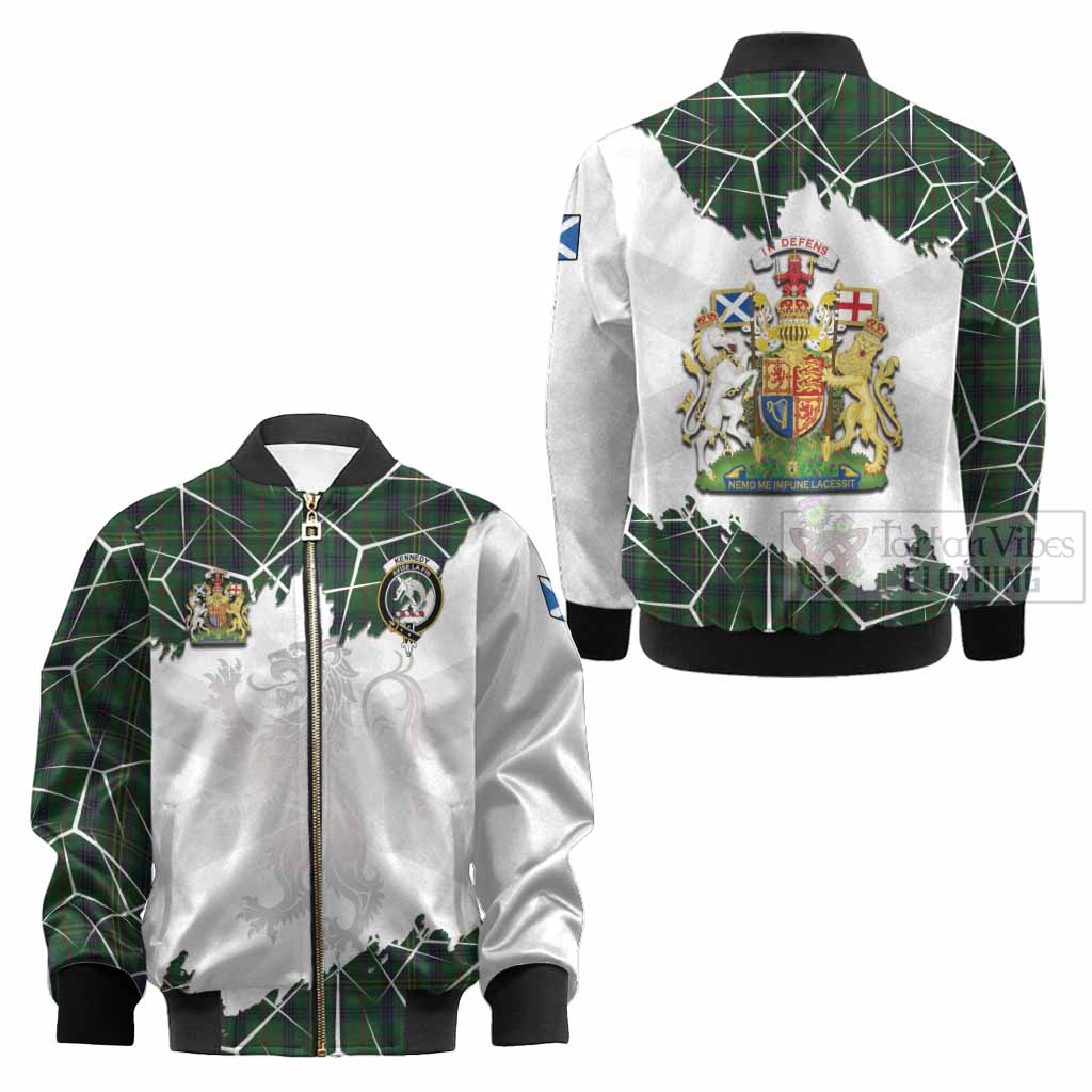 Kennedy Tartan Kid Bomber Jacket with Family Crest and Lion Rampant Grunge Style