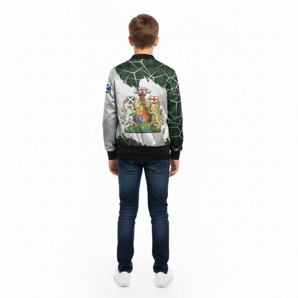 Kennedy Tartan Kid Bomber Jacket with Family Crest and Lion Rampant Grunge Style