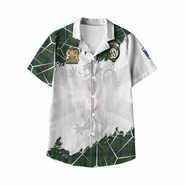 Kennedy Tartan Kid Hawaiian Shirt with Family Crest and Lion Rampant Grunge Style