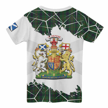 Kennedy Tartan Kid T-shirt with Family Crest and Lion Rampant Grunge Style
