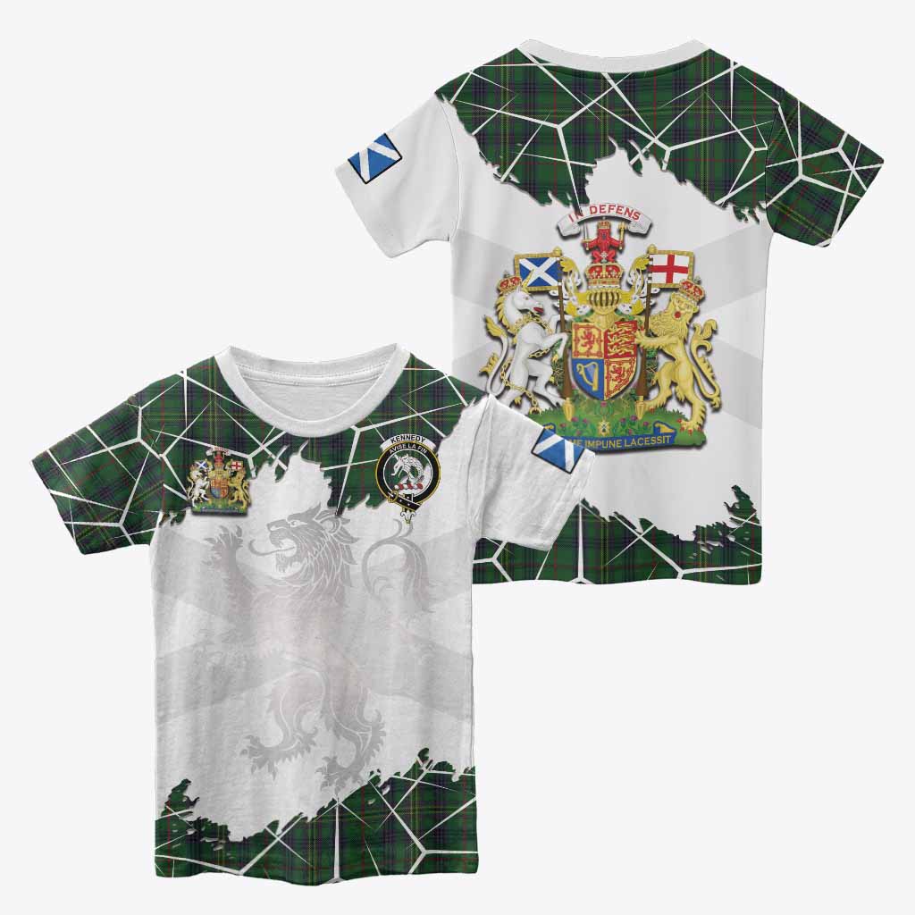 Kennedy Tartan Kid T-shirt with Family Crest and Lion Rampant Grunge Style