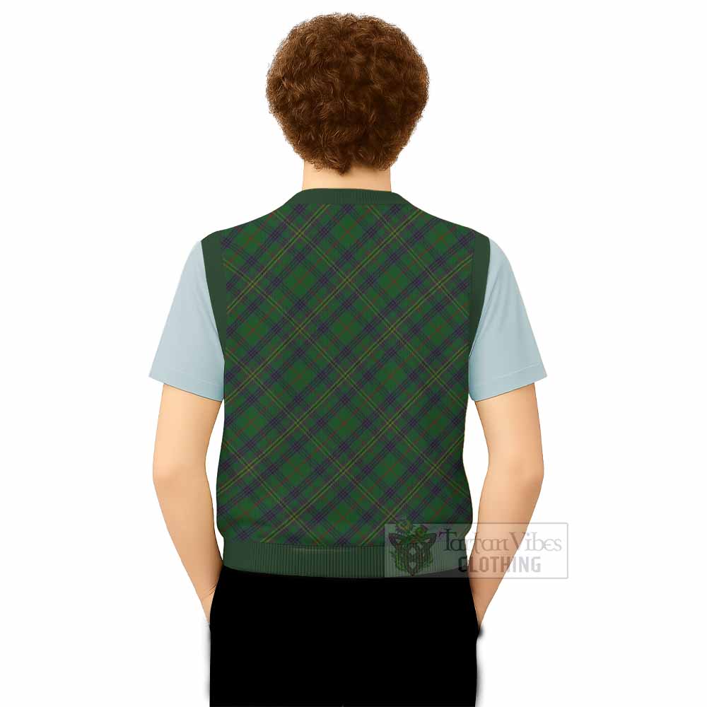 Kennedy Tartan Knitted V-Neck Vest with Family Crest Cross Style