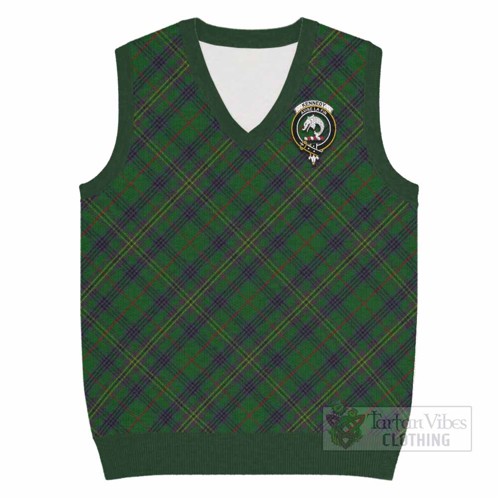 Kennedy Tartan Knitted V-Neck Vest with Family Crest Cross Style