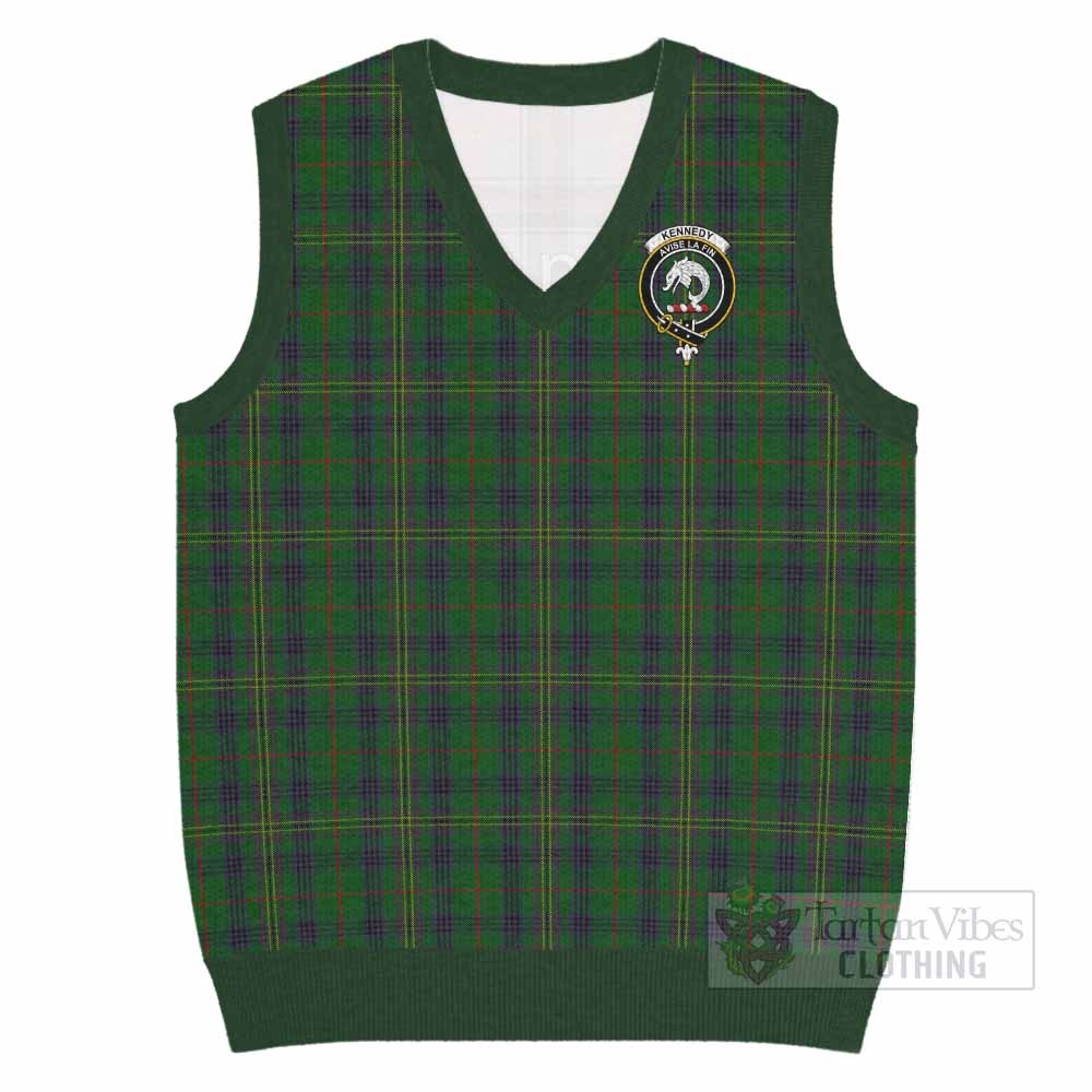 Kennedy Tartan Knitted V-Neck Vest with Family Crest - Tartan Vibes Clothing