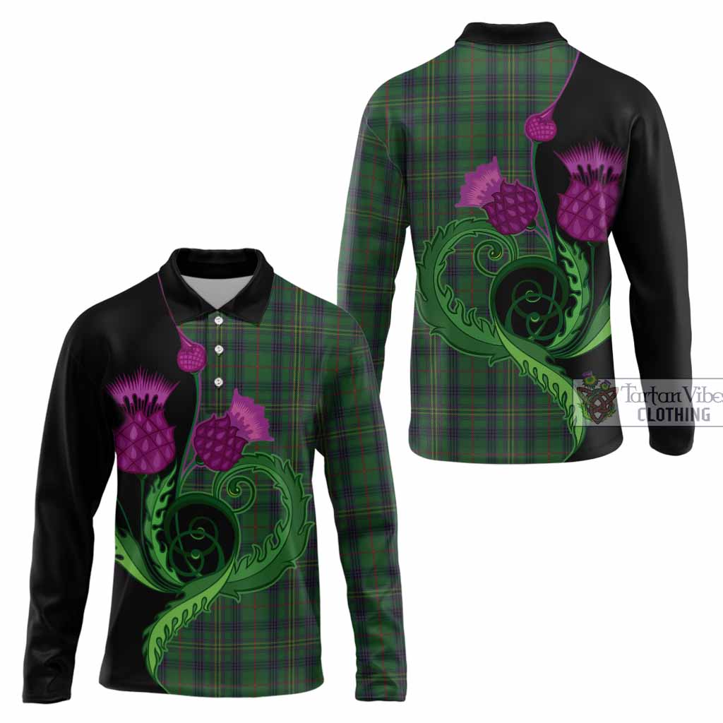 Kennedy Tartan Long Sleeve Polo Shirt Traditional Scottish Thistle