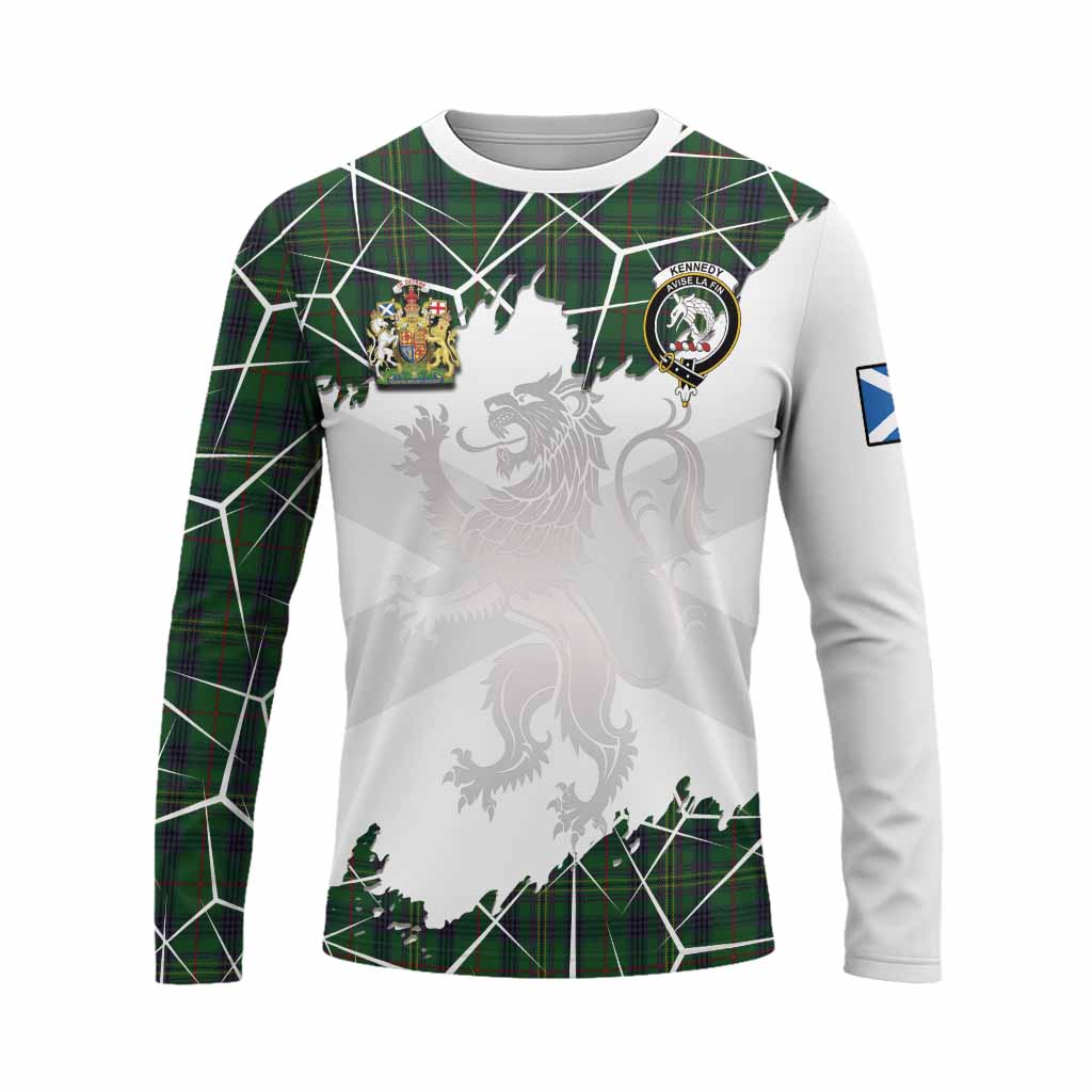 Kennedy Tartan Long Sleeve T-Shirt with Family Crest and Lion Rampant Grunge Style