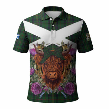 Kennedy Tartan Polo Shirt Scottish Thistle Heilan Coo