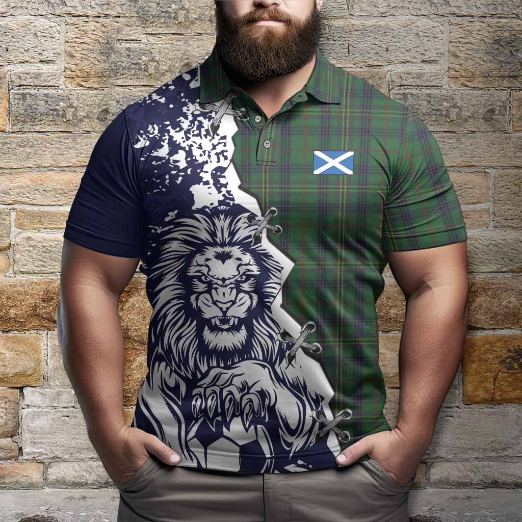 Kennedy Tartan Scottish Polo Shirt Angry Lion With Soccer Ball Style