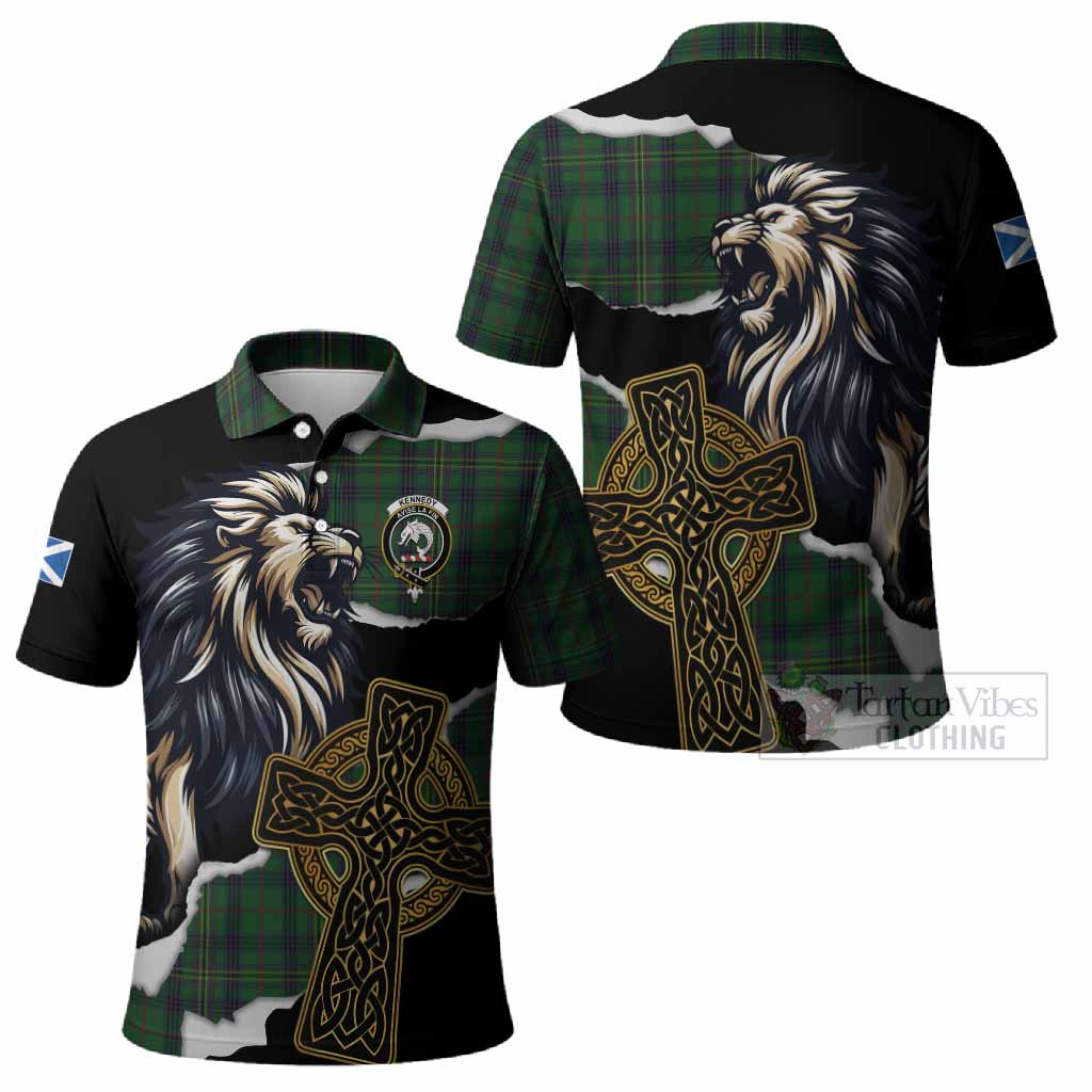 Kennedy Tartan Scottish Polo Shirt Lion Celtic Heritage