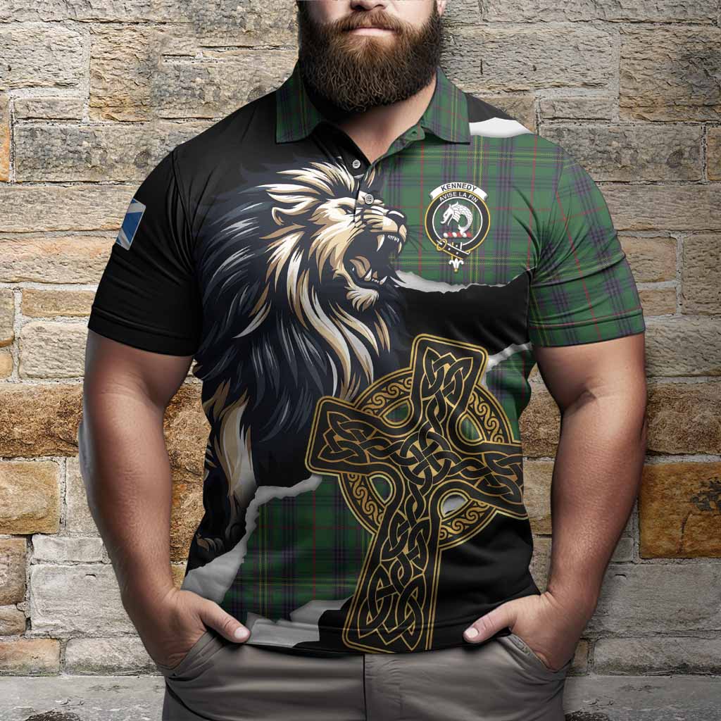 Kennedy Tartan Scottish Polo Shirt Lion Celtic Heritage
