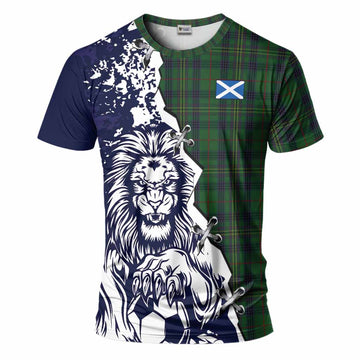 Kennedy Tartan Scottish T-Shirt Angry Lion With Soccer Ball Style