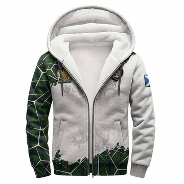 Kennedy Tartan Sherpa Hoodie with Family Crest and Lion Rampant Grunge Style