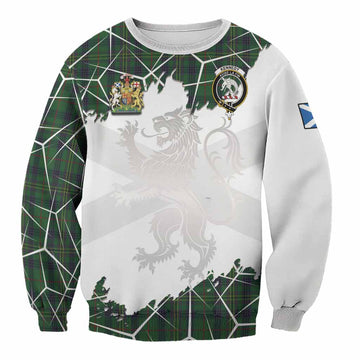 Kennedy Tartan Sweatshirt with Family Crest and Lion Rampant Grunge Style