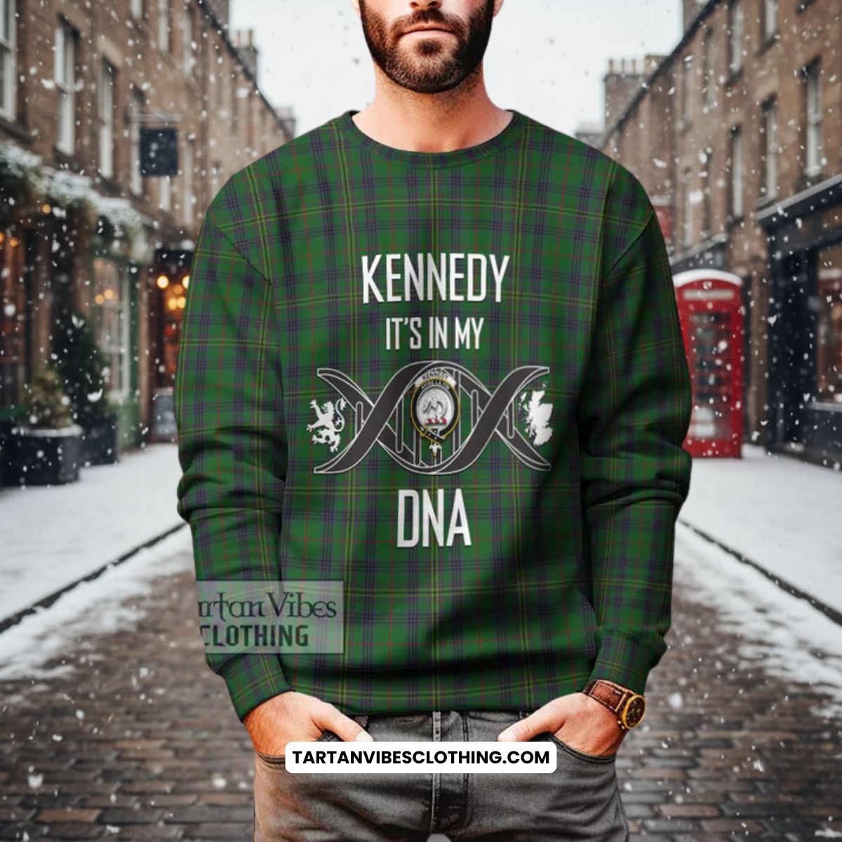 Kennedy Tartan Sweatshirt with Family Crest DNA In Me Style