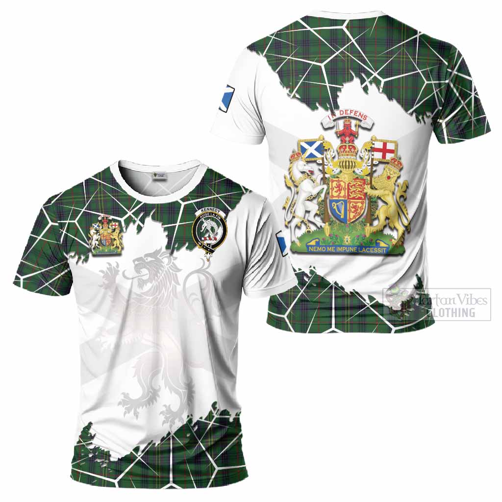 Kennedy Tartan T-Shirt with Family Crest and Lion Rampant Grunge Style