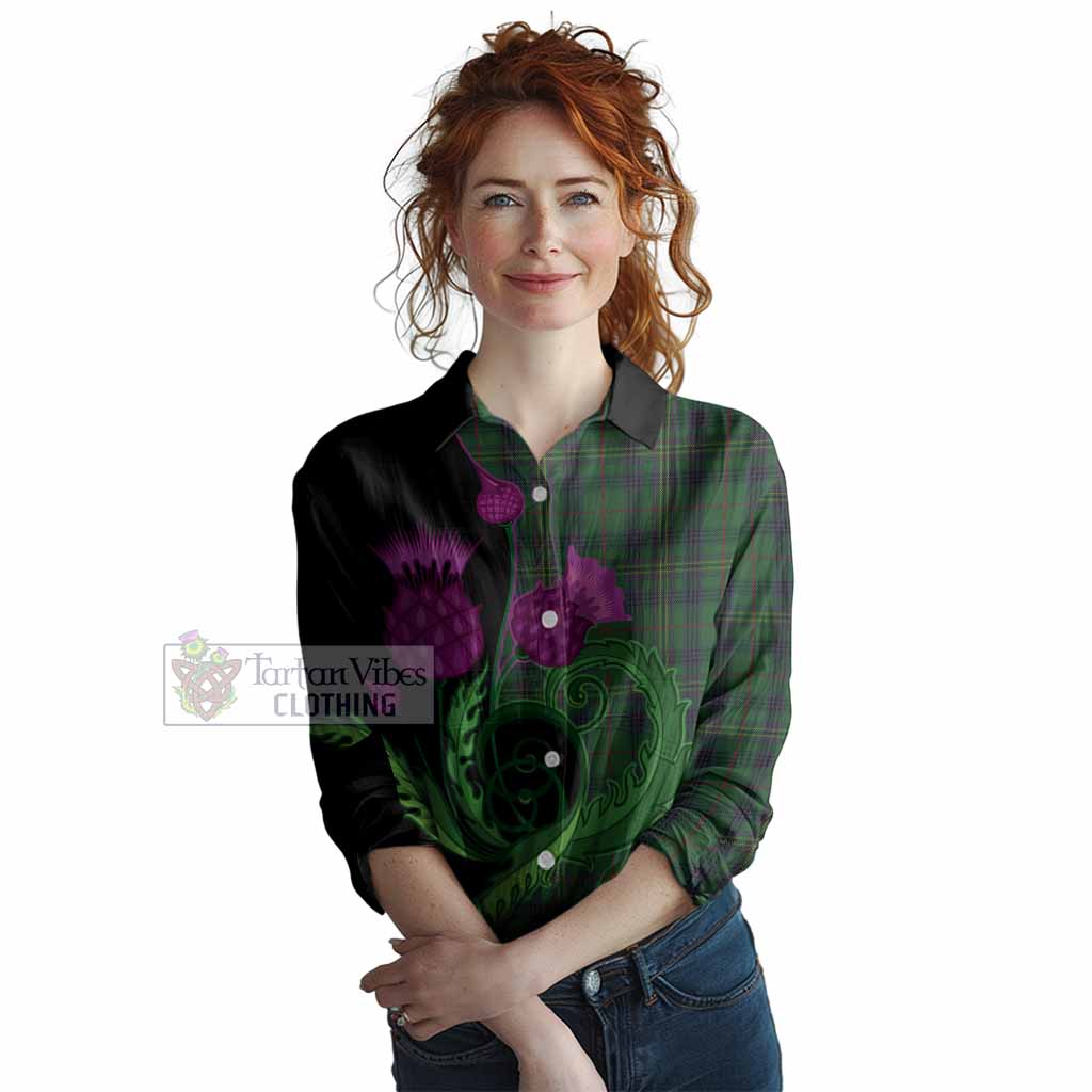 Kennedy Tartan Women Casual Shirt Traditional Scottish Thistle
