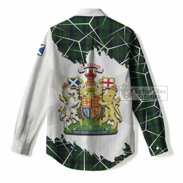 Kennedy Tartan Women Casual Shirt with Family Crest and Lion Rampant Grunge Style