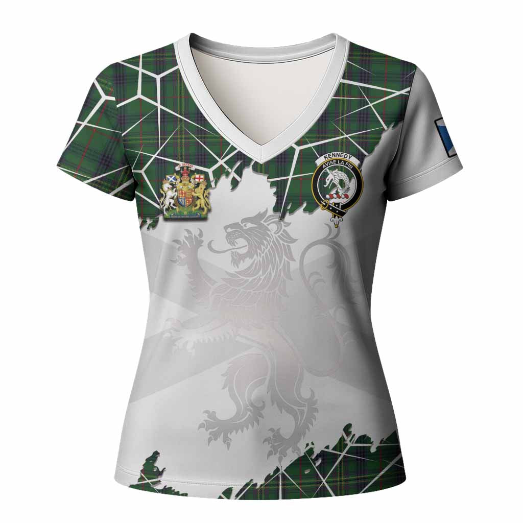 Kennedy Tartan Women T shirt with Family Crest and Lion Rampant Grunge Style