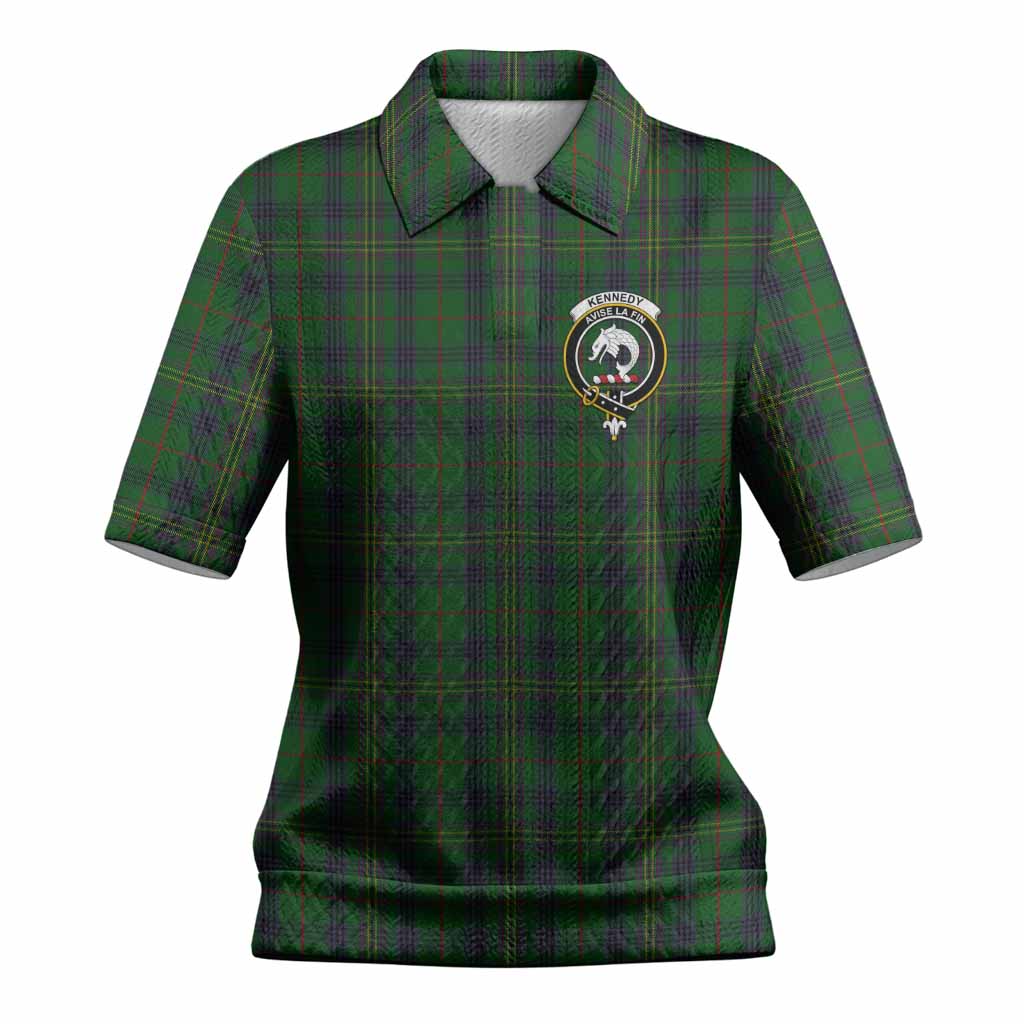 Kennedy Tartan Women’s Polo Sweater Top with Family Crest