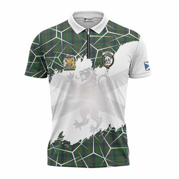 Kennedy Tartan Zipper Polo Shirt with Family Crest and Lion Rampant Grunge Style