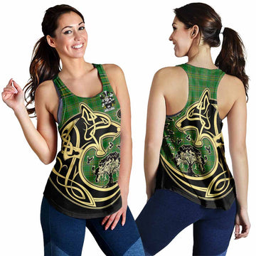 Kent Irish Tartan Women's Racerback Tanks with Coat of Arms Celtic Wolf Style 4XL - Tartan Vibes Clothing