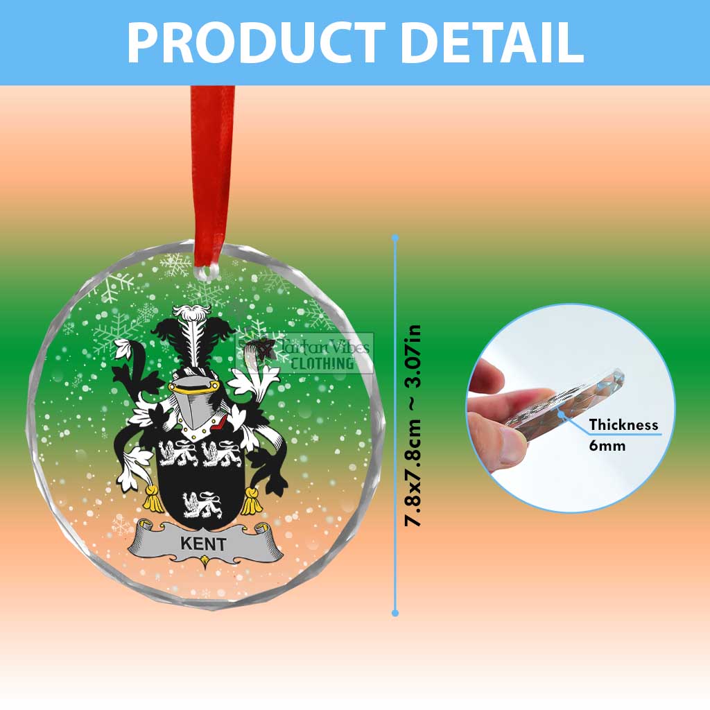 Tartan Vibes Clothing Kent Irish Clan Christmas Glass Ornament with Coat of Arms