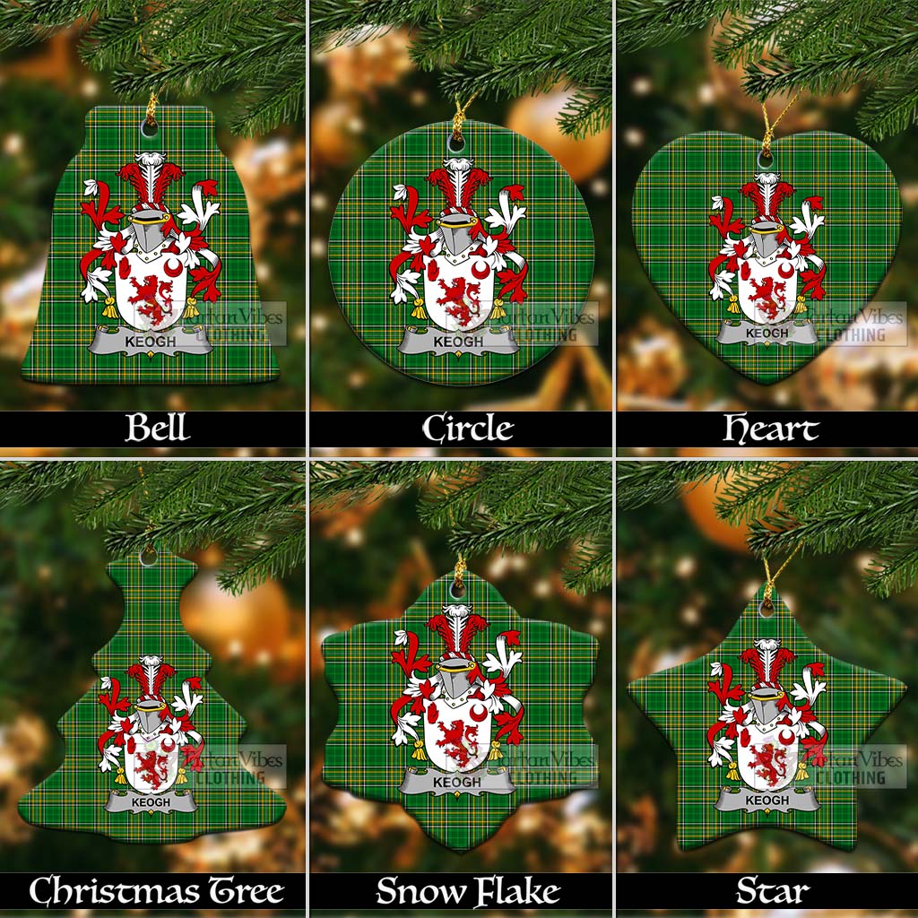 Tartan Vibes Clothing Keogh Irish Clan Tartan Christmas Ceramic Ornament with Coat of Arms