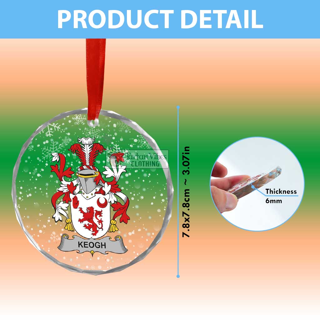 Tartan Vibes Clothing Keogh Irish Clan Christmas Glass Ornament with Coat of Arms