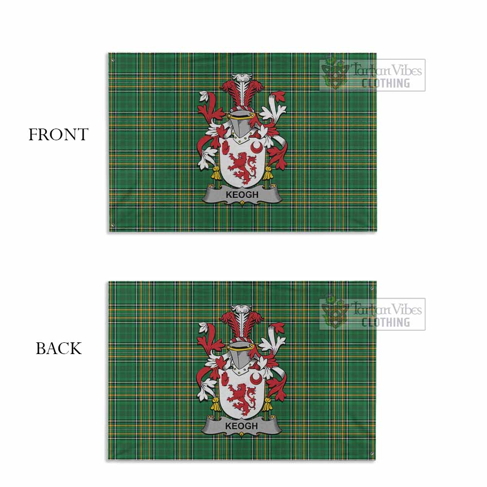 Tartan Vibes Clothing Keogh Irish Clan Tartan House Flag with Coat of Arms